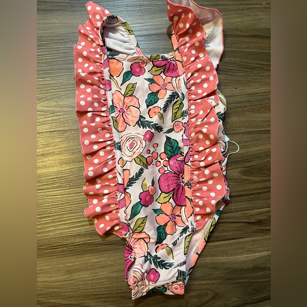 Gigi and Max Polka Dot Floral Swimsuit Size 2T